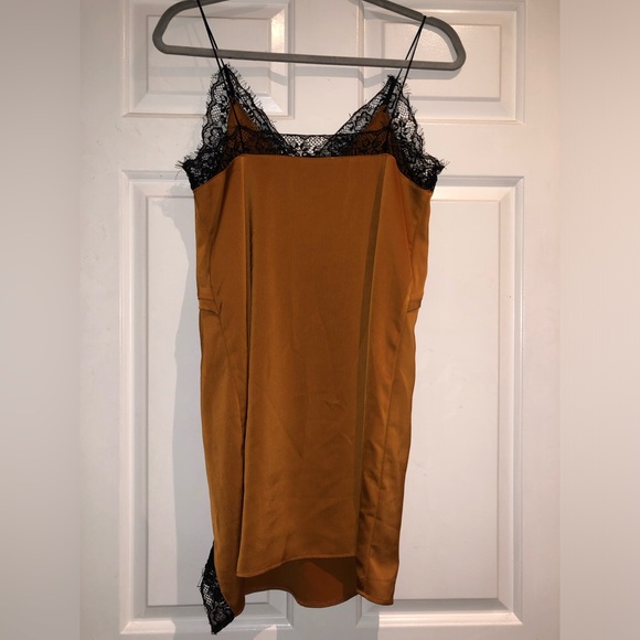 NWOT Missguided Terracotta Brown Mini Satin Slip Dress with Lace Trim - Size 6 - Picture 3 of 8